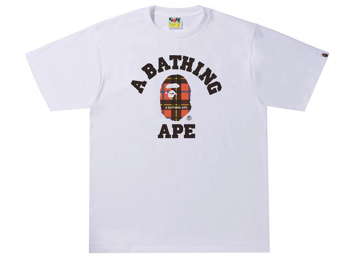 BAPE Logo Check College Tee White/Red